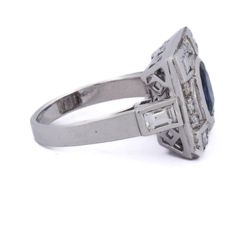 Bague 54 Art déco - Bague en or blanc avec saphir et diamants 58 Facettes AN58 '(00319)