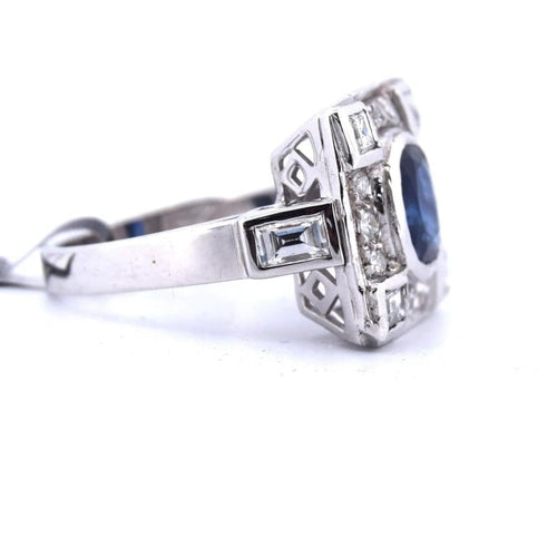 Bague 54 Bague Art déco en or blanc 18 carats avec saphir et diamants 58 Facettes
