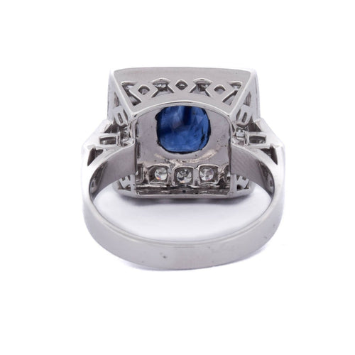 Bague 54 Art déco - Bague en or blanc avec saphir et diamants 58 Facettes AN58 '(00319)