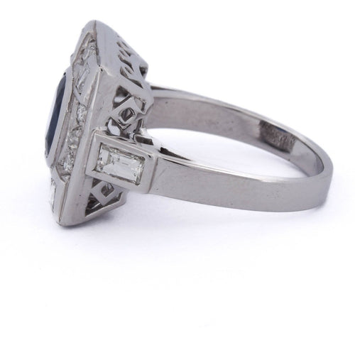 Bague 54 Art déco - Bague en or blanc avec saphir et diamants 58 Facettes AN58 '(00319)