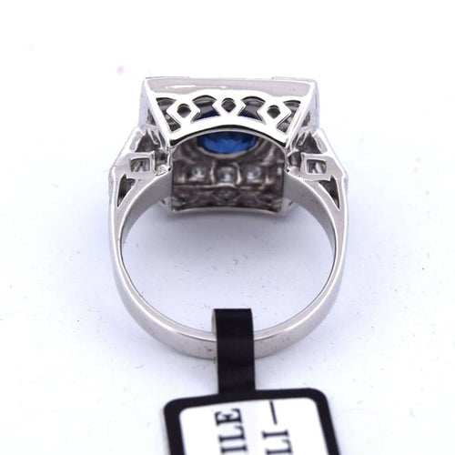 Bague 54 Bague Art déco en or blanc 18 carats avec saphir et diamants 58 Facettes