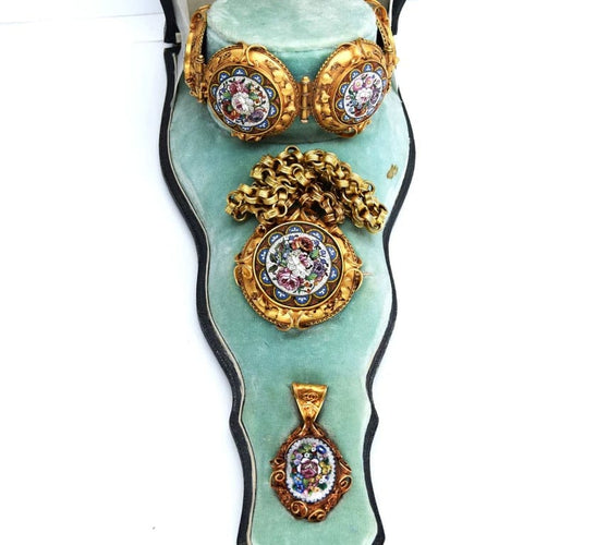 Broche Ensemble de micromosaïques ancien en 3 pièces (1850) 58 Facettes CL20