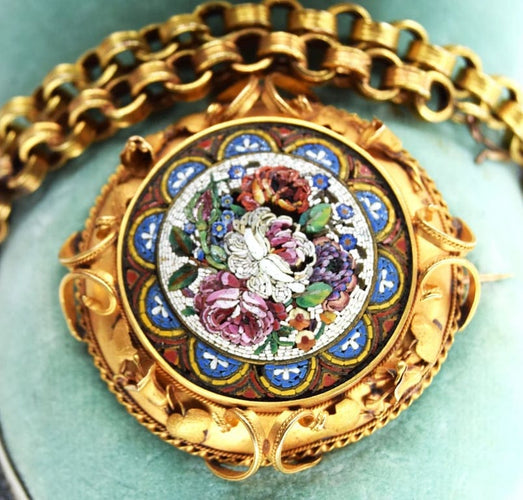 Broche Ensemble de micromosaïques ancien en 3 pièces (1850) 58 Facettes CL20
