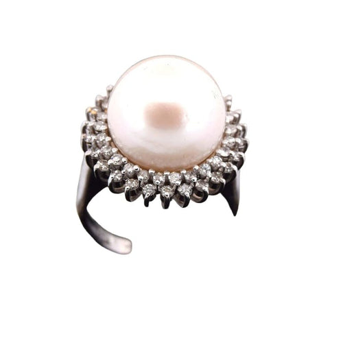 Bague 60 Bague en or 18 carats avec perle de culture et diamants 58 Facettes