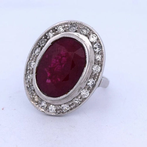 Bague 55 Bague Art déco en or blanc 18 carats avec rubis et diamants 58 Facettes