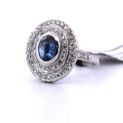 Bague 56 Bague en or blanc 18 carats avec saphir cabochon et diamants 58 Facettes