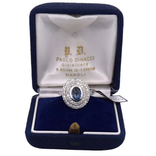 Bague 56 Bague en or blanc 18 carats avec saphir cabochon et diamants 58 Facettes