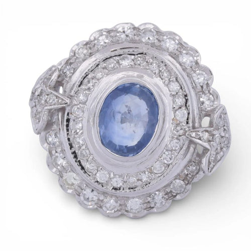 Bague 59 Bague Art déco en or blanc 18 carats avec saphir et diamants 58 Facettes AN15
