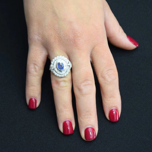 Bague 59 Bague Art déco en or blanc 18 carats avec saphir et diamants 58 Facettes AN15