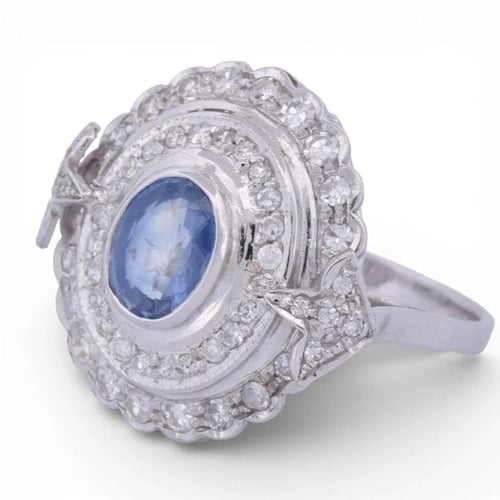 Bague 59 Bague Art déco en or blanc 18 carats avec saphir et diamants 58 Facettes AN15