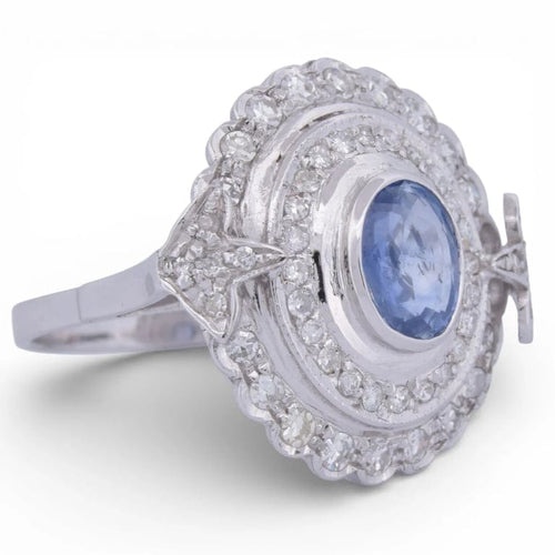 Bague 59 Bague Art déco en or blanc 18 carats avec saphir et diamants 58 Facettes AN15