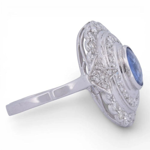 Bague 59 Bague Art déco en or blanc 18 carats avec saphir et diamants 58 Facettes AN15