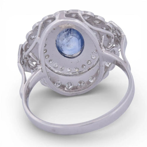 Bague 59 Bague Art déco en or blanc 18 carats avec saphir et diamants 58 Facettes AN15