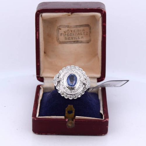 Bague 59 Bague Art déco en or blanc 18 carats avec saphir et diamants 58 Facettes AN15