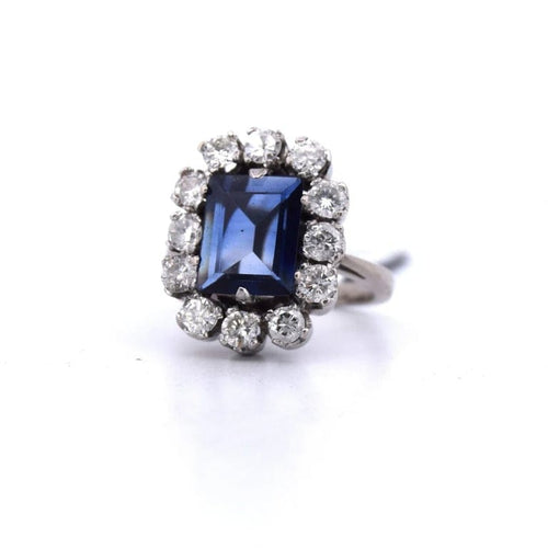 Bague 49 Art déco - Bague en or blanc 18 carats avec saphir et diamants 58 Facettes