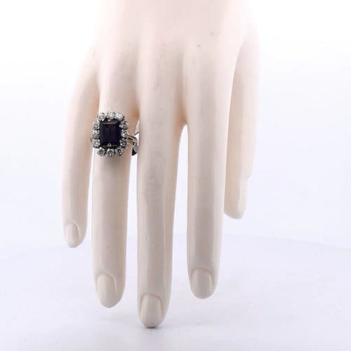 Bague 49 Art déco - Bague en or blanc 18 carats avec saphir et diamants 58 Facettes