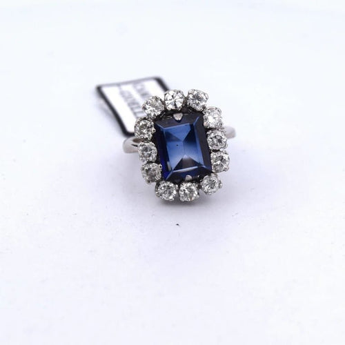 Bague 49 Art déco - Bague en or blanc 18 carats avec saphir et diamants 58 Facettes