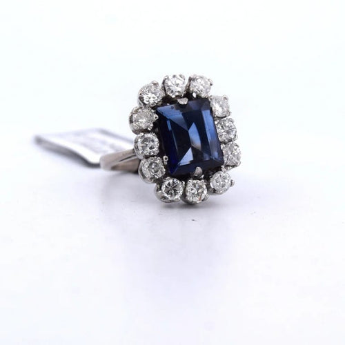Bague 49 Art déco - Bague en or blanc 18 carats avec saphir et diamants 58 Facettes