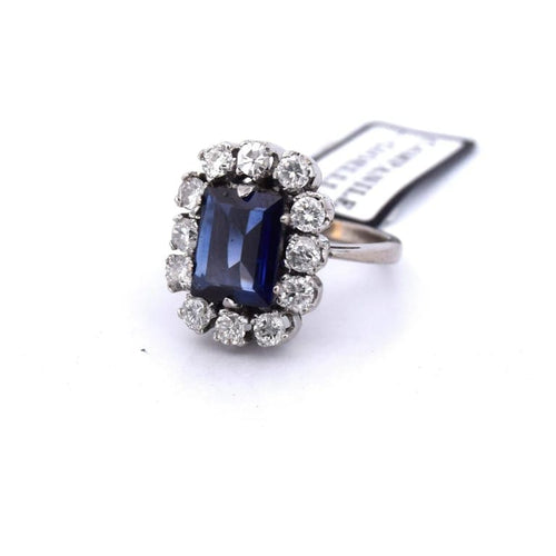 Bague 49 Art déco - Bague en or blanc 18 carats avec saphir et diamants 58 Facettes