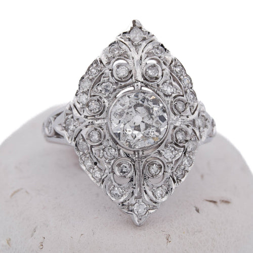 Bague 54 Bague Art nouveau - diamants en or blanc 18 carats 58 Facettes AN215 '(00829)