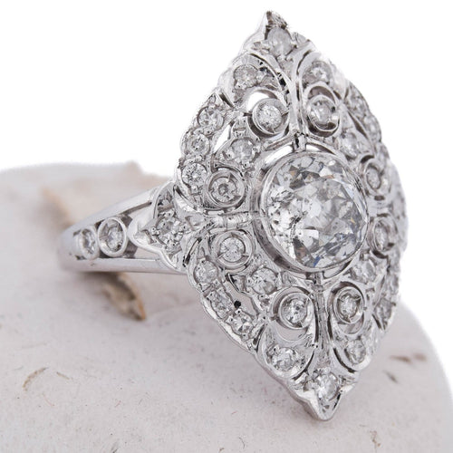 Bague 54 Bague Art nouveau - diamants en or blanc 18 carats 58 Facettes AN215 '(00829)