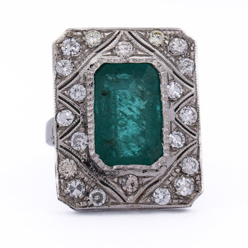 Bague 54 Bague Art déco en platine 950 avec émeraude et diamants 58 Facettes AN285 (00029)