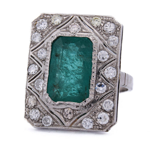 Bague 54 Bague Art déco en platine 950 avec émeraude et diamants 58 Facettes AN285 (00029)
