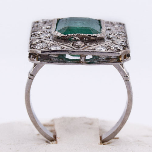 Bague 54 Bague Art déco en platine 950 avec émeraude et diamants 58 Facettes AN285 (00029)