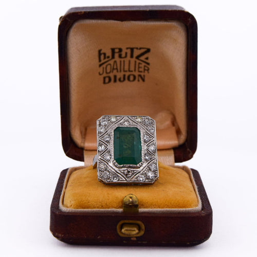 Bague 54 Bague Art déco en platine 950 avec émeraude et diamants 58 Facettes AN285 (00029)