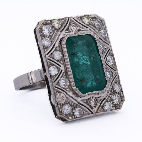 Bague 54 Bague Art déco en platine 950 avec émeraude et diamants 58 Facettes AN285 (00029)