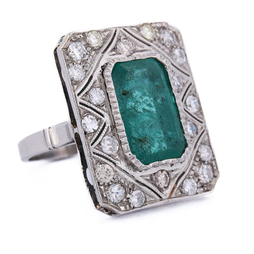 Bague 54 Bague Art déco en platine 950 avec émeraude et diamants 58 Facettes AN285 (00029)