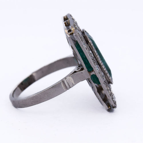 Bague 54 Bague Art déco en platine 950 avec émeraude et diamants 58 Facettes AN285 (00029)