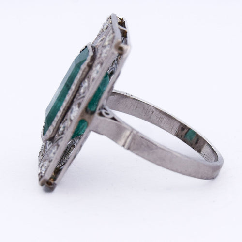 Bague 54 Bague Art déco en platine 950 avec émeraude et diamants 58 Facettes AN285 (00029)