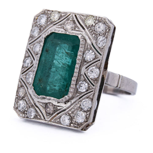 Bague 54 Bague Art déco en platine 950 avec émeraude et diamants 58 Facettes AN285 (00029)