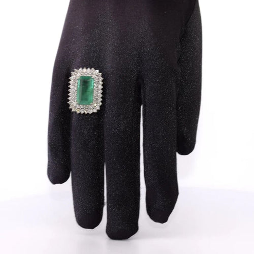 Bague 56 Bague Art déco en platine avec émeraude et diamants 58 Facettes AN283