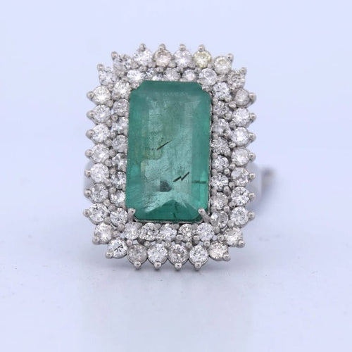 Bague 56 Bague Art déco en platine avec émeraude et diamants 58 Facettes AN283
