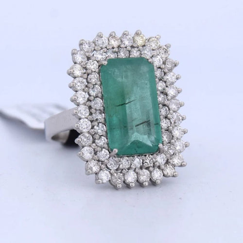 Bague 56 Bague Art déco en platine avec émeraude et diamants 58 Facettes AN283
