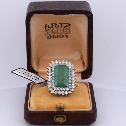 Bague 56 Bague Art déco en platine avec émeraude et diamants 58 Facettes AN283