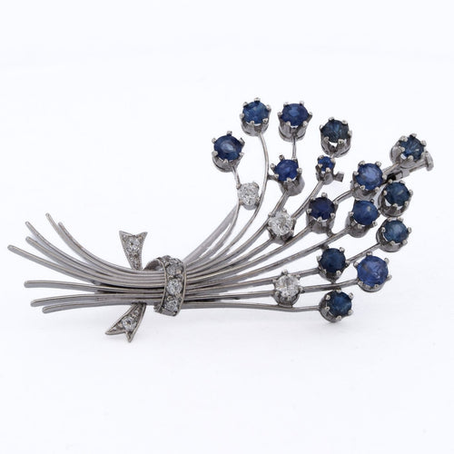 Broche Broche florale - Or blanc 18 carats, saphirs et diamants 58 Facettes SP23 '(0199)
