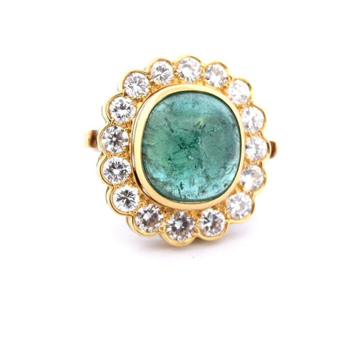 Bague 57 Bague en or jaune 18 carats avec émeraude naturelle et diamants 58 Facettes AN115