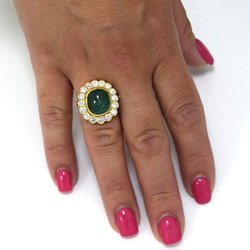 Bague 57 Bague en or jaune 18 carats avec émeraude naturelle et diamants 58 Facettes AN115