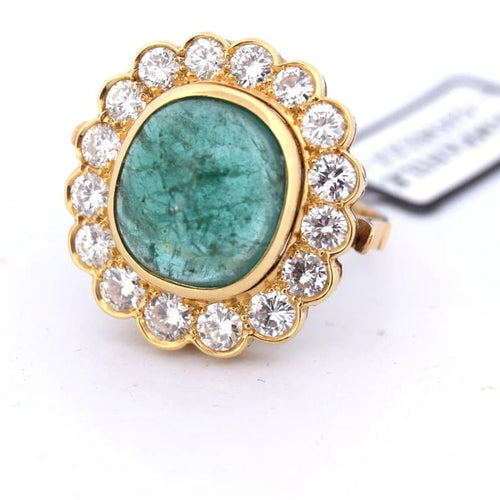 Bague 57 Bague en or jaune 18 carats avec émeraude naturelle et diamants 58 Facettes AN115