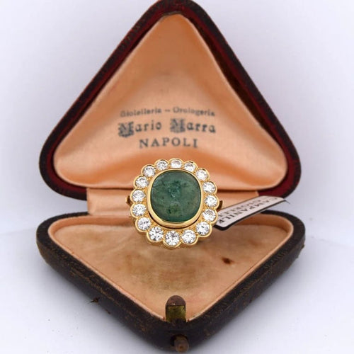 Bague 57 Bague en or jaune 18 carats avec émeraude naturelle et diamants 58 Facettes AN115