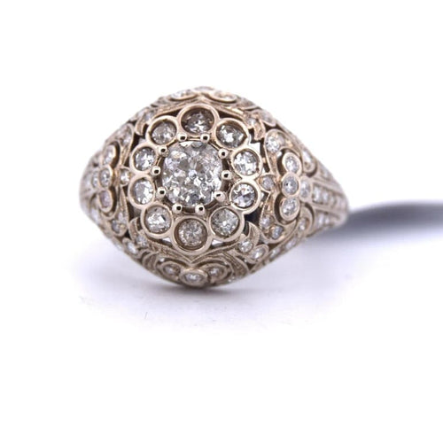 Bague 55 Bague Art nouveau en or blanc 18 carats et diamants 58 Facettes