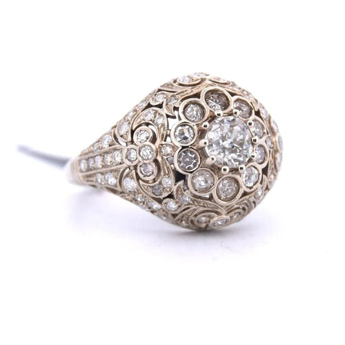 Bague 55 Bague Art nouveau en or blanc 18 carats et diamants 58 Facettes