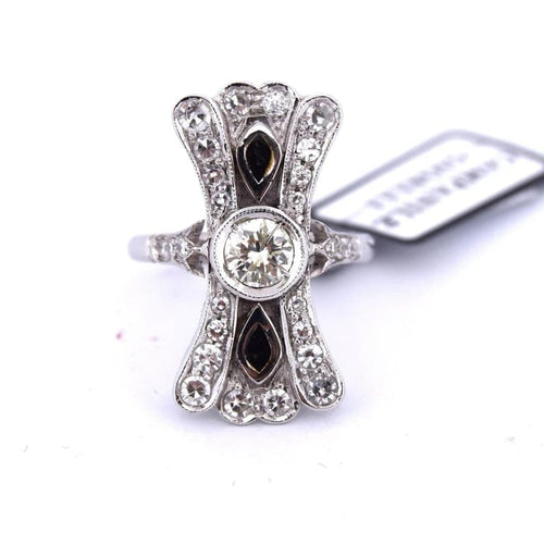Bague 54 Bague en or blanc 18 carats avec onyx et diamants 58 Facettes