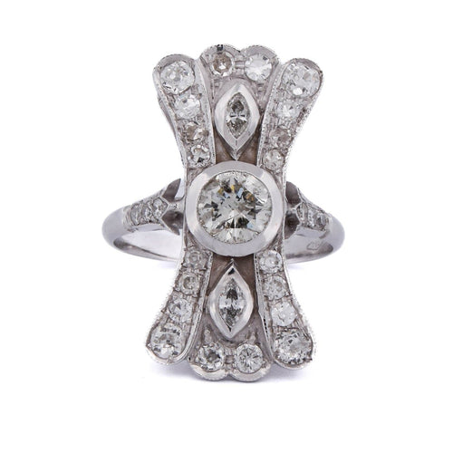 Bague 54 Bague en or blanc avec onyx et diamants 58 Facettes AN102 (00719)
