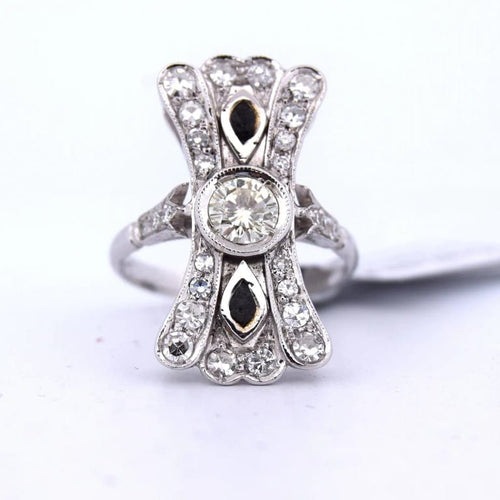 Bague 54 Bague en or blanc 18 carats avec onyx et diamants 58 Facettes