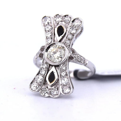 Bague 54 Bague en or blanc 18 carats avec onyx et diamants 58 Facettes