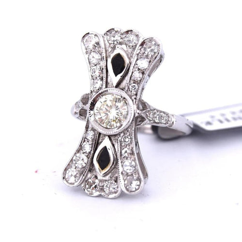 Bague 54 Bague en or blanc 18 carats avec onyx et diamants 58 Facettes
